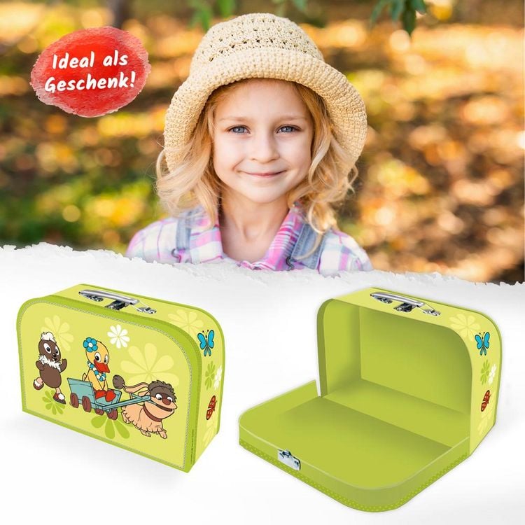 Produktbild: Tr&ouml;tsch Kinder-Koffer Pittiplatsch Bollerwagen medium,Pappkoffer, Koffer aus Pappe, Geschenk Verpackung, Gutschein Verpackung,Spielkoffer, Metallgriff und Metallhenkel, Reisekoffer Kinder