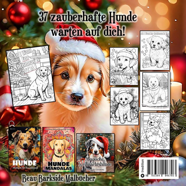 Produktbild: Malbuch Weihnachten f&uuml;r Erwachsene Hunde Weihnachten S&uuml;&szlig;e Bescherung am Weihnachtsbaum