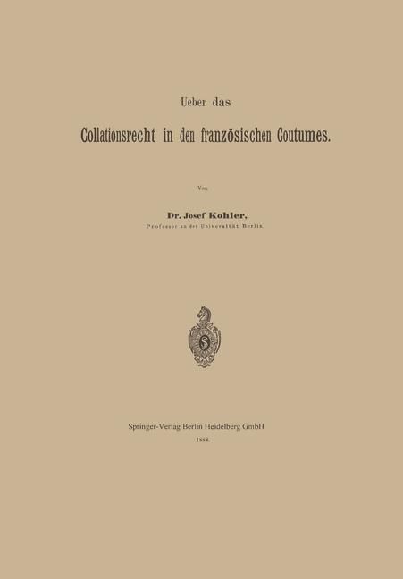 Produktbild: Ueber das Collationsrecht in den franz&ouml;sischen Coutumes