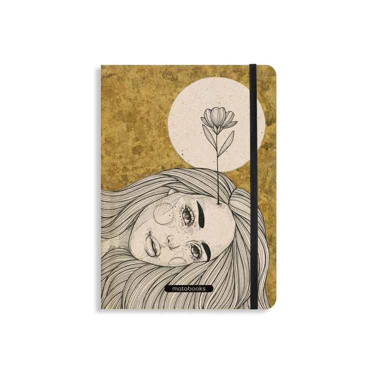 Produktbild: matabooks - Nachhaltiges A5 Notizbuch/Tagebuch/Bullet Journal/Schreibheft/Notebook aus S&uuml;&szlig;graspapier - Nari Farbe: Sunrise Gold (punktiert)