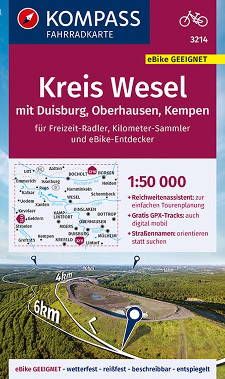 Produktbild: KOMPASS Fahrradkarte 3214 Kreis Wesel mit Duisburg, Oberhausen, Kempen mit Knotenpunkten 1:50.000