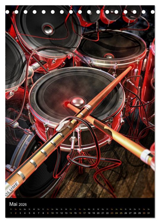 Produktbild: VIRTUAL MUSIC - Musikinstrumente in Hyperrealistischen Illustrationen (Tischkalender 2026 DIN A5 hoch), CALVENDO Monatskalender