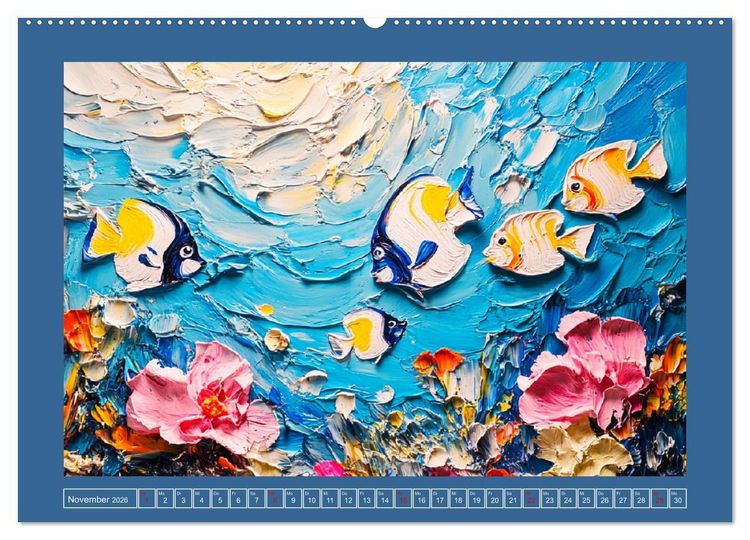 Produktbild: Bunte Fische im &Ouml;lgem&auml;lde-Stil. Zuhause in den Meerestiefen (hochwertiger Premium Wandkalender 2026 DIN A2 quer), Kunstdruck in Hochglanz