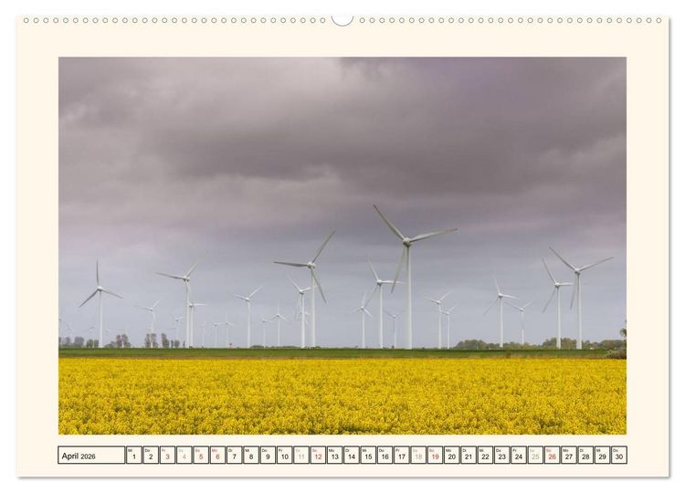 Produktbild: Windkraft in der Landschaft Ostfrieslands (hochwertiger Premium Wandkalender 2026 DIN A2 quer), Kunstdruck in Hochglanz