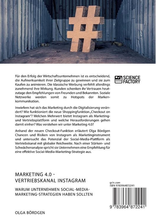 Produktbild: Marketing 4.0 - Vertriebskanal Instagram. Warum Unternehmen Social-Media-Marketing-Strategien haben sollten