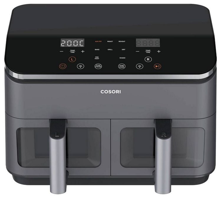 Produktbild: Cosori Doppel-Hei&szlig;luftfritteuse CAF-R901-AEU Hei&szlig;luft-Fritteuse 1.75kW Schwarz, Silber