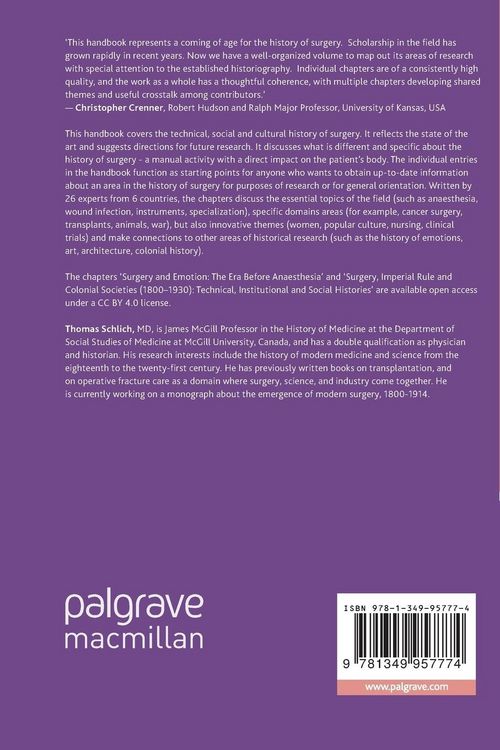 Produktbild: The Palgrave Handbook of the History of Surgery