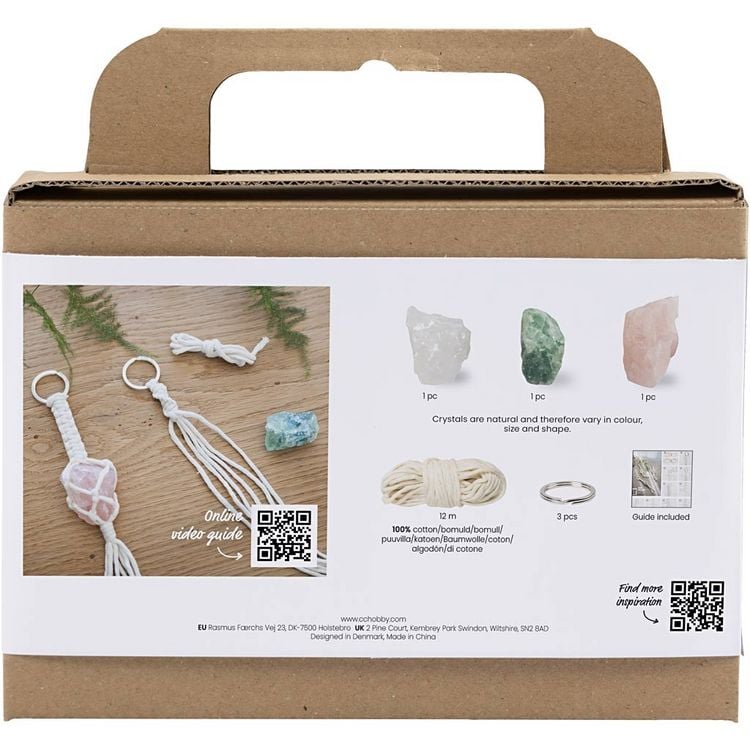 Produktbild: Creativ Company Mini Kreativ Set Macram&eacute;, Makramee, Schl&uuml;sselringe, Matt transparent, Staubgr&uuml;n, Staubrosa, Hellnatur