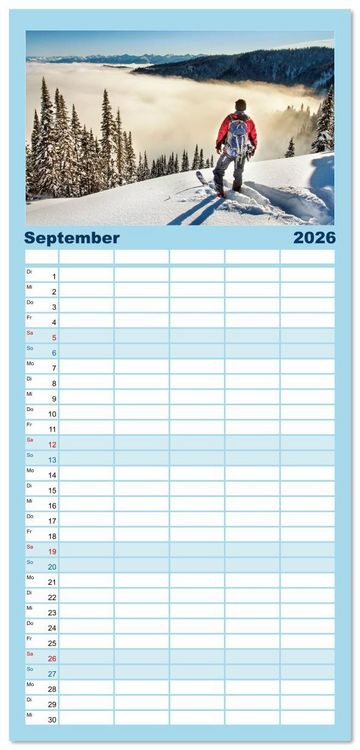 Produktbild: Familienplaner 2026 - Skimountaineering - Erobere die Berge im Winter mit 5 Spalten (Wandkalender, 21 x 45 cm) CALVENDO