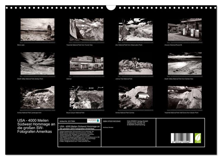 Produktbild: USA - 4000 Meilen S&uuml;dwest Hommage an die gro&szlig;en SW-Fotografen Amerikas (Wandkalender 2026 DIN A3 quer), CALVENDO Monatskalender