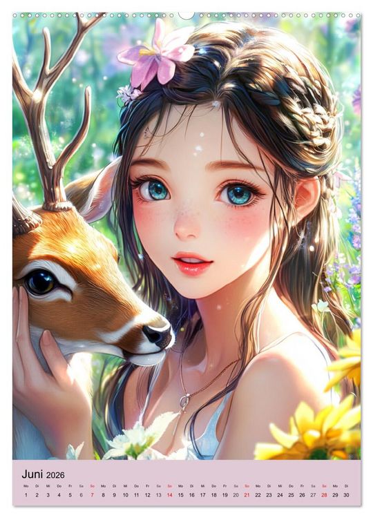 Produktbild: Magische Manga-Girls. Zauberhafte Illustrationen mit Krafttieren (Wandkalender 2026 DIN A2 hoch), CALVENDO Monatskalender