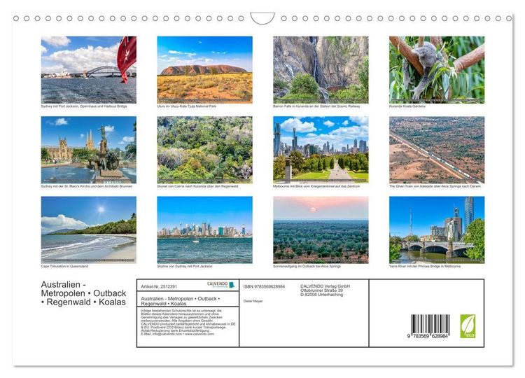 Produktbild: Australien - Metropolen &bull; Outback &bull; Regenwald &bull; Koalas (Wandkalender 2027 DIN A3 quer), CALVENDO Monatskalender