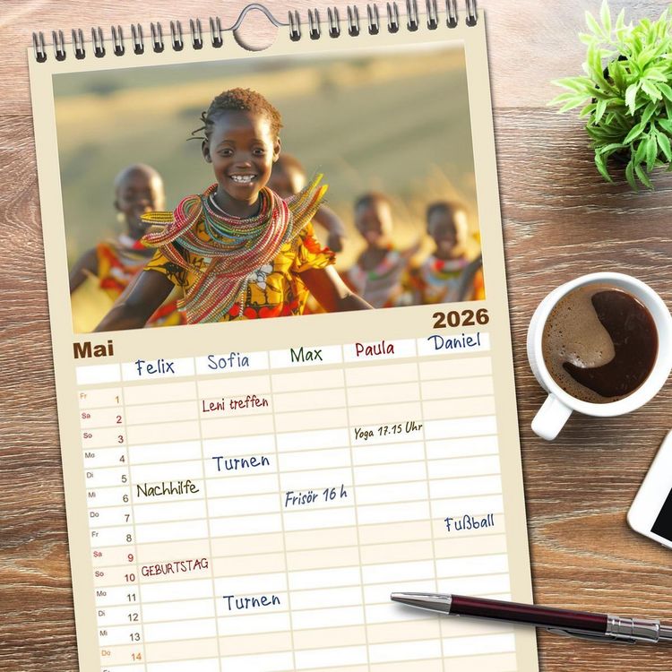 Produktbild: Familienplaner 2026 - Afrikas urt&uuml;mliche Sch&ouml;nheit mit 5 Spalten (Wandkalender, 21 x 45 cm) CALVENDO