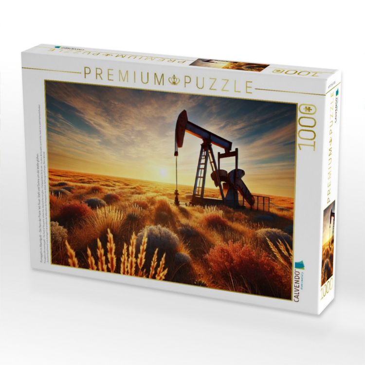 Produktbild: CALVENDO Puzzle Pumpjack im Abendgold - Das Herz der Pr&auml;rie. Wo Feuer, Stahl und Sonne um die Wette gl&uuml;hen. | 1000 Teile Lege-Gr&ouml;&szlig;e 64x48cm Foto-Puzzl