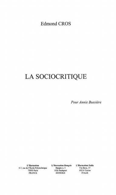 Produktbild: Sociocritique la
