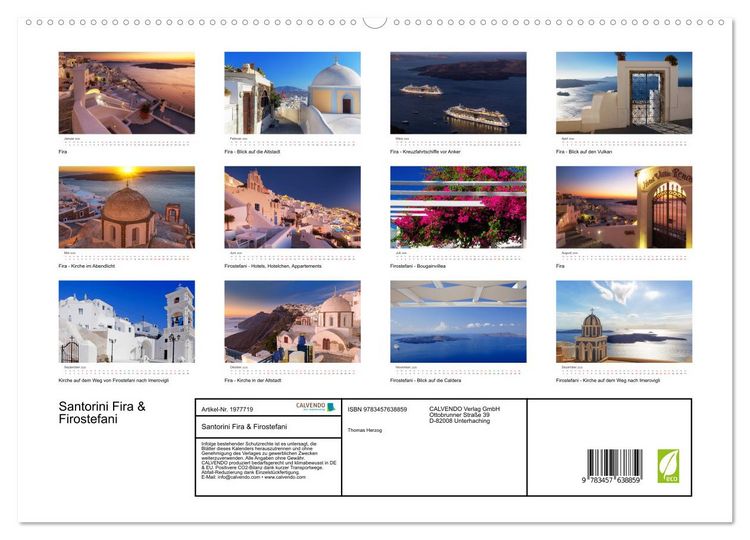 Produktbild: Santorini Fira & Firostefani (Wandkalender 2026 DIN A2 quer), CALVENDO Monatskalender