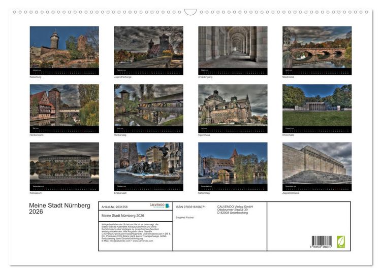 Produktbild: Meine Stadt N&uuml;rnberg 2026 (Wandkalender 2026 DIN A2 quer), CALVENDO Monatskalender
