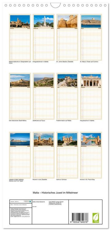 Produktbild: Familienplaner 2026 - Malta &ndash; Historisches Juwel im Mittelmeer mit 5 Spalten (Wandkalender, 21 x 45 cm) CALVENDO