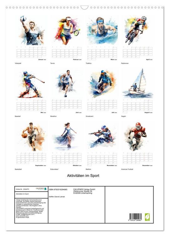 Produktbild: Aktivit&auml;ten im Sport (Wandkalender 2026 DIN A2 hoch), CALVENDO Monatskalender