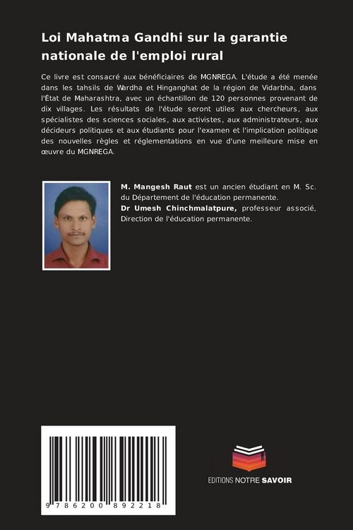 Produktbild: Loi Mahatma Gandhi sur la garantie nationale de l'emploi rural