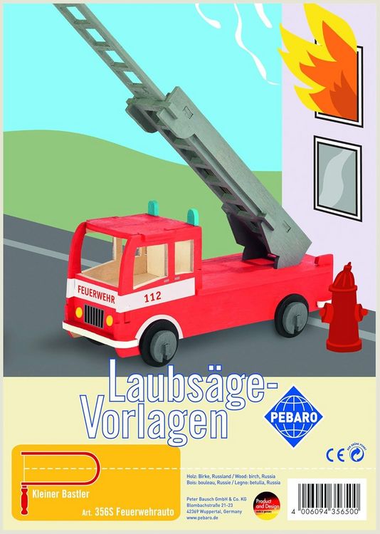Produktbild: PEBARO 356S - Laubs&auml;gevorlage Feuerwehrauto, 1 Platte, Gr&ouml;&szlig;e DIN A4
