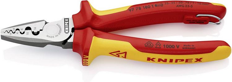Produktbild: Knipex 97 78 180 T Crimpzange Aderendh&uuml;lsen 0.25 bis 16mm&sup2;