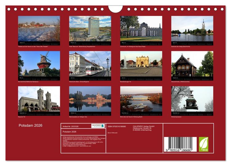 Produktbild: Potsdam 2026 (Wandkalender 2026 DIN A4 quer), CALVENDO Monatskalender