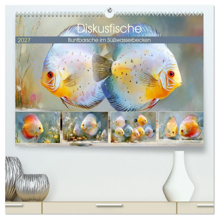 Produktbild: Diskusfische. Buntbarsche im S&uuml;&szlig;wasserbecken (hochwertiger Premium Wandkalender 2027 DIN A2 quer), Kunstdruck in Hochglanz