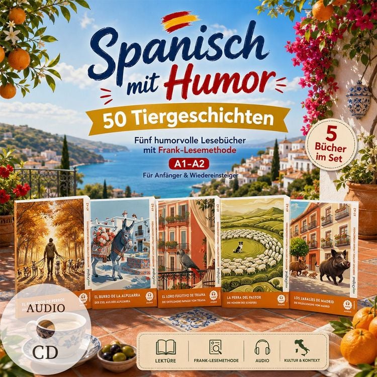 Produktbild: Spanisch mit Humor: 50 Tiergeschichten A1-A2 (+ 5 Audio-CDs)