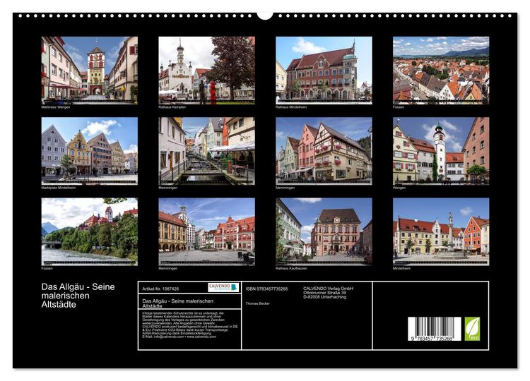 Produktbild: Das Allg&auml;u - Seine malerischen Altst&auml;dte (hochwertiger Premium Wandkalender 2026 DIN A2 quer), Kunstdruck in Hochglanz