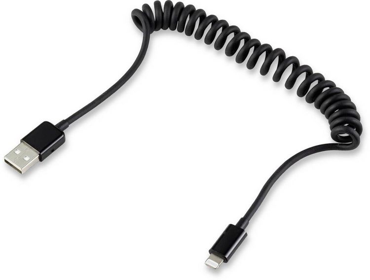 Produktbild: Renkforce USB-Kabel USB 2.0 USB-A Stecker, Apple Lightning Stecker 0.95 m Schwarz Spiralkabel RF4087422