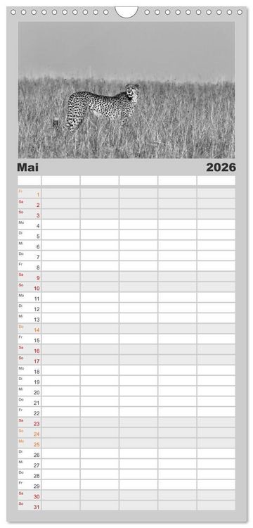 Produktbild: Familienplaner 2026 - Afrika Schwarz - Weiss mit 5 Spalten (Wandkalender, 21 x 45 cm) CALVENDO