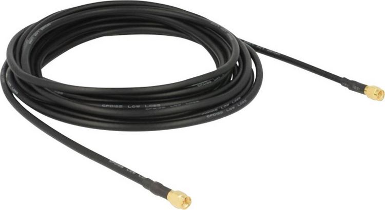 Produktbild: Delock WLAN-Antennen Anschlusskabel [1x SMA-Stecker - 1x SMA-Stecker] 5.00 m Schwarz vergoldete Steckkontakte