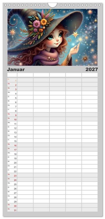 Produktbild: Familienplaner 2027 - Luna, die kleine Zauberhexe mit 5 Spalten (Wandkalender, 21 x 45 cm) CALVENDO