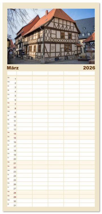 Produktbild: Familienplaner 2026 - Wernigerode - Historische Fachwerkstadt am Harz mit 5 Spalten (Wandkalender, 21 x 45 cm) CALVENDO