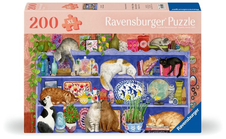 Produktbild: Feel Well & Puzzle - Katzen im Regal - Erwachsenenpuzzle mit 200 XL-Teilen und extra Bildvorlage