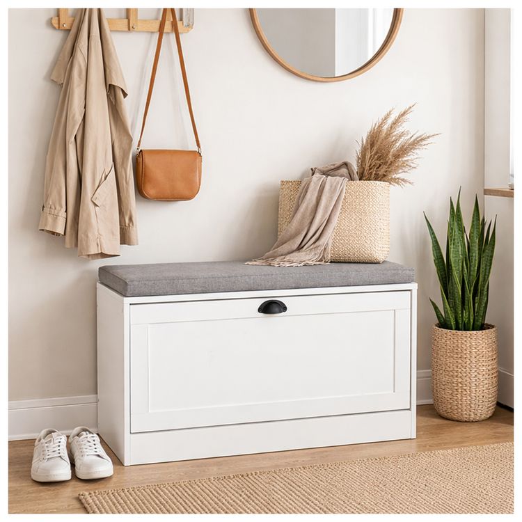 Produktbild: HTI-Living Schuhschrank Thekla 1 Klappe 80 cm Wei&szlig; mit Sitzkissen