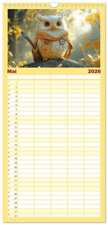 Produktbild: Familienplaner 2026 - Eulen im Wald - Die geheimen Jobs und Aufgaben mit 5 Spalten (Wandkalender, 21 x 45 cm) CALVENDO