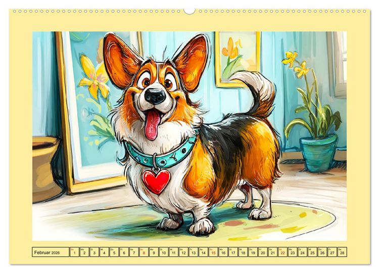 Produktbild: Lustige Corgis. Niedliche Cartoons von gl&uuml;cklichen Hunden (Wandkalender 2026 DIN A2 quer), CALVENDO Monatskalender