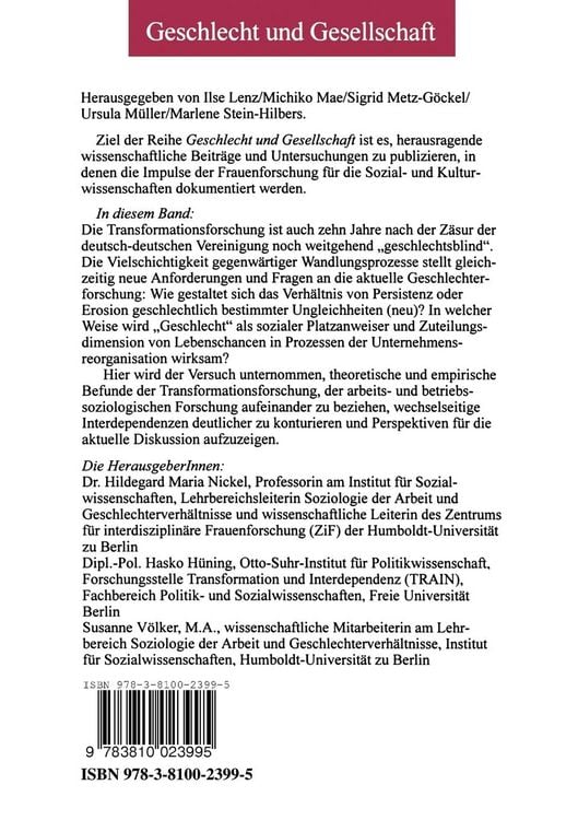Produktbild: Transformation &mdash; Unternehmensreorganisation &mdash; Geschlechterforschung