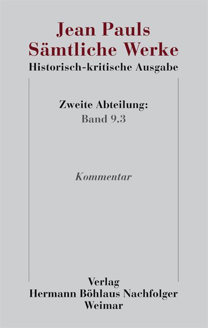 Produktbild: Jean Pauls S&auml;mtliche Werke. Historisch-kritische Ausgabe