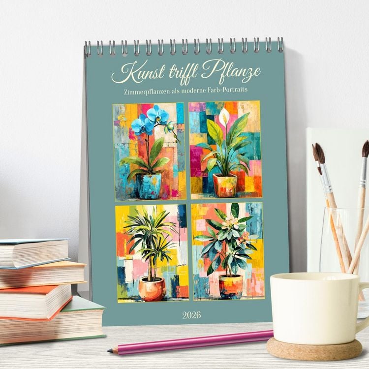 Produktbild: Kunst trifft Pflanze. Zimmerpflanzen als moderne Farb-Portraits (Tischkalender 2026 DIN A5 hoch), CALVENDO Monatskalender