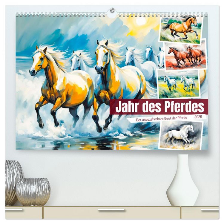 Produktbild: Jahr des Pferdes - Der unbez&auml;hmbare Geist der Pferde (hochwertiger Premium Wandkalender 2026 DIN A2 quer), Kunstdruck in Hochglanz