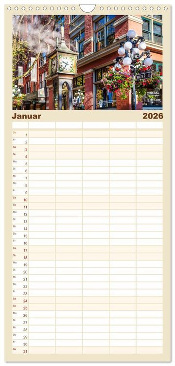 Produktbild: Familienplaner 2026 - VANCOUVER K&uuml;stencharme und Urbanit&auml;t mit 5 Spalten (Wandkalender, 21 x 45 cm) CALVENDO