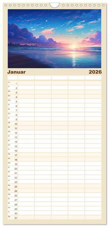 Produktbild: Familienplaner 2026 - Inspirierende Str&auml;nde mit 5 Spalten (Wandkalender, 21 x 45 cm) CALVENDO