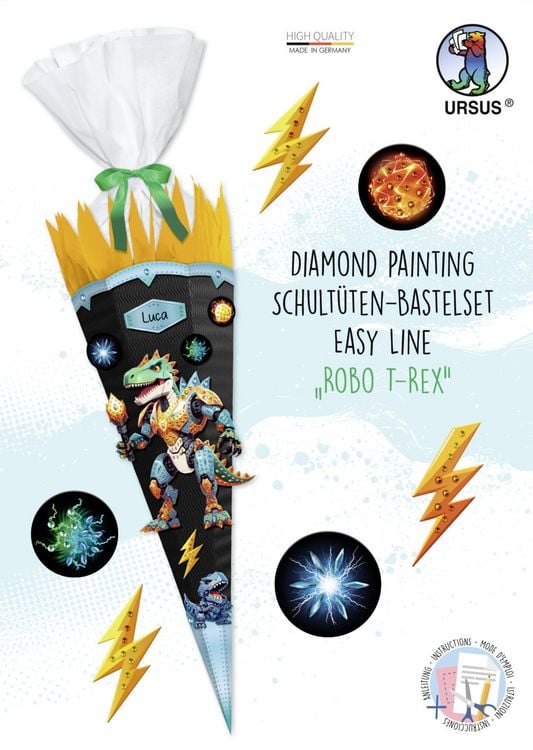 Produktbild: URSUS Schult&uuml;ten-Bastelsets Diamond Painting Easy Line, Robo T-Rex