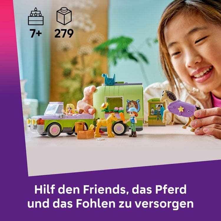 Produktbild: LEGO Friends 42695 Pferd und Fohlen mit Pferdeanh&auml;nger, Pferde Spielzeug