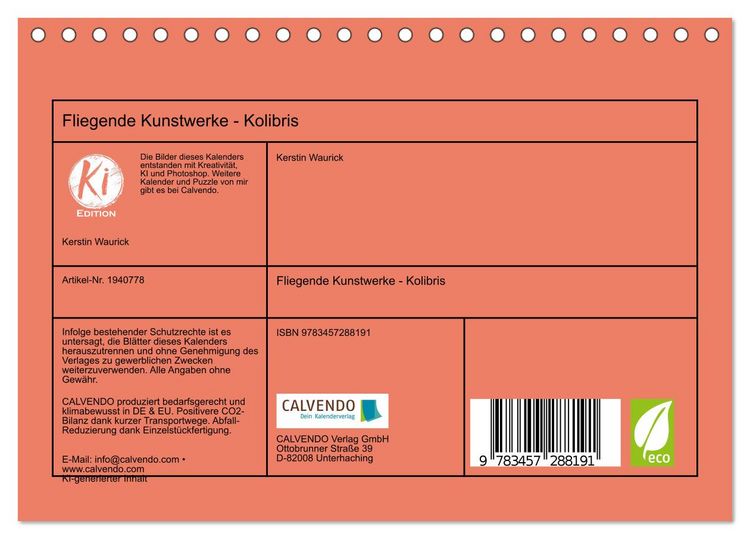 Produktbild: Fliegende Kunstwerke - Kolibris (Tischkalender 2026 DIN A5 quer), CALVENDO Monatskalender