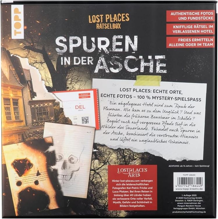 Produktbild: Lost Places R&auml;tselbox &ndash; Spuren in der Asche: Ein Krimi-R&auml;tsel f&uuml;r Zuhause. L&uuml;fte die R&auml;tsel des verlassenen Hotels