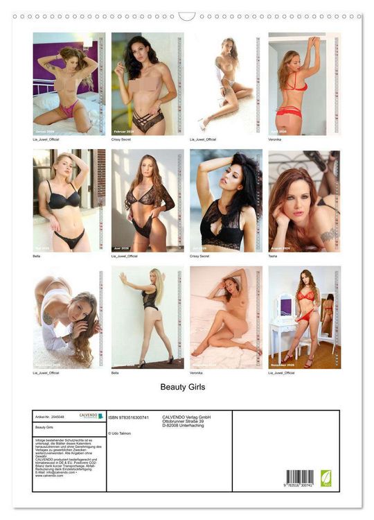 Produktbild: Beauty Girls (Wandkalender 2026 DIN A2 hoch), CALVENDO Monatskalender
